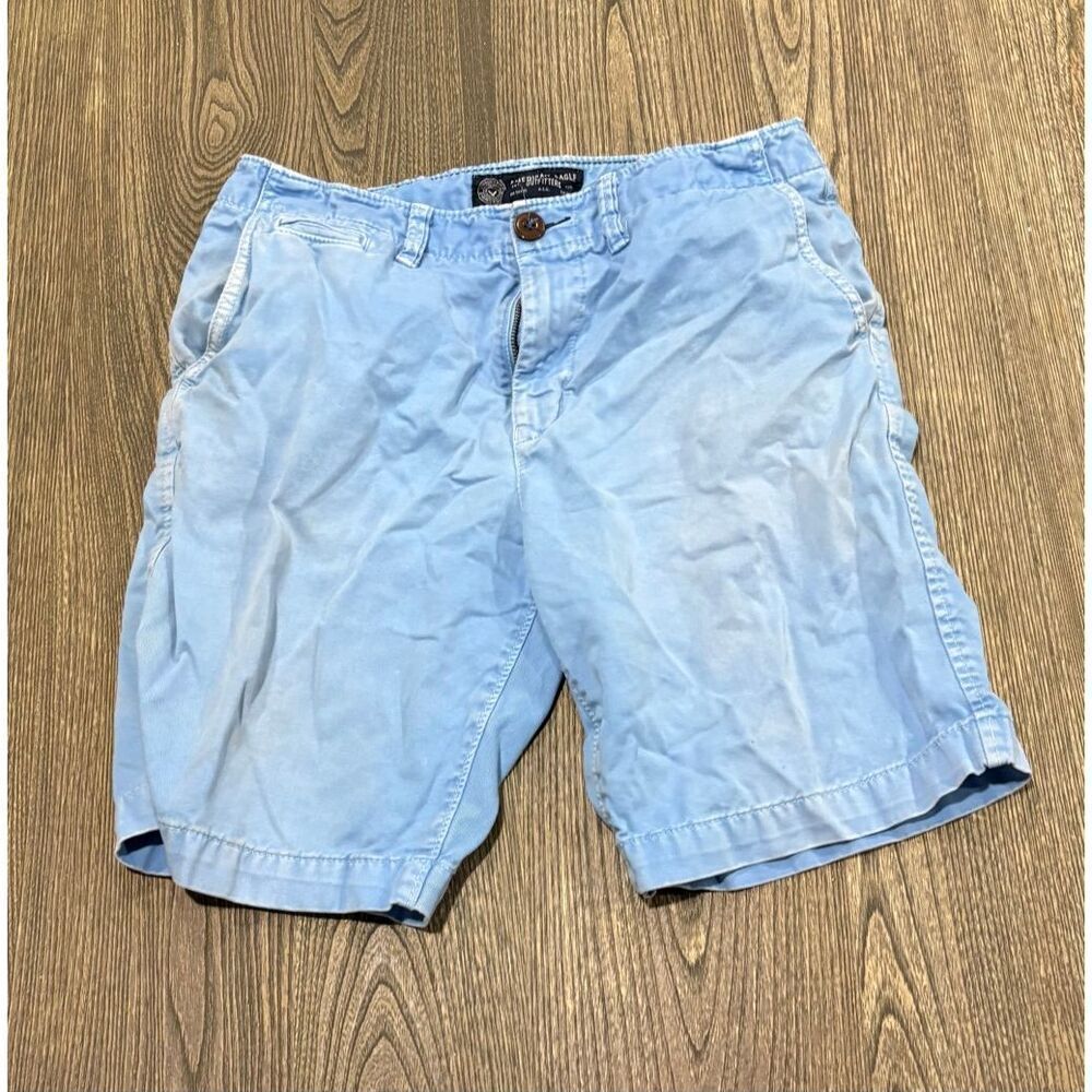 American Eagle Chino Shorts Mid Rise Flat Front Next Level Stretch Blue Size 30